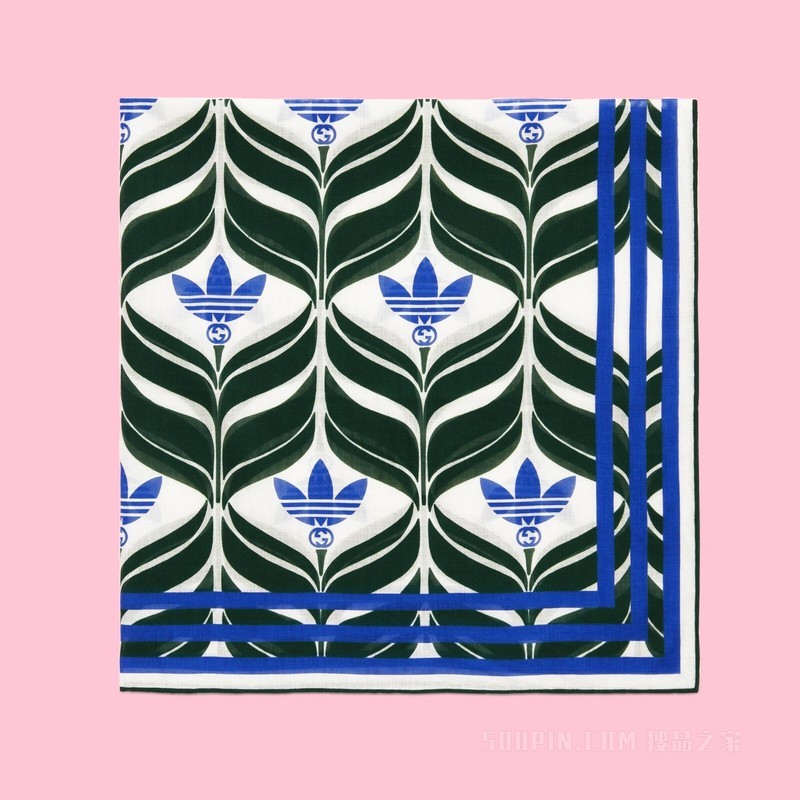 adidas x Gucci联名系列棉纱围巾 深绿色和蓝色