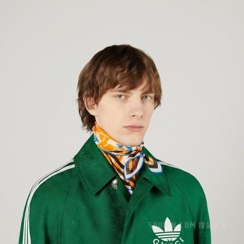 adidas x Gucci联名系列棉纱围巾 浅橙色和蓝色