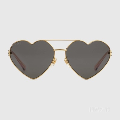 心形镜框太阳眼镜 金色调金属