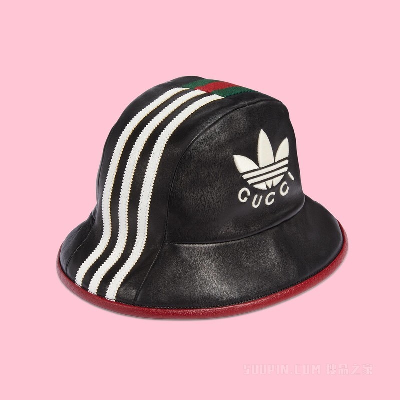 adidas x Gucci联名系列皮革软呢帽 黑色和红色