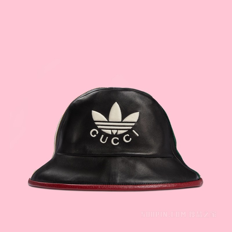 adidas x Gucci联名系列皮革软呢帽 黑色和红色