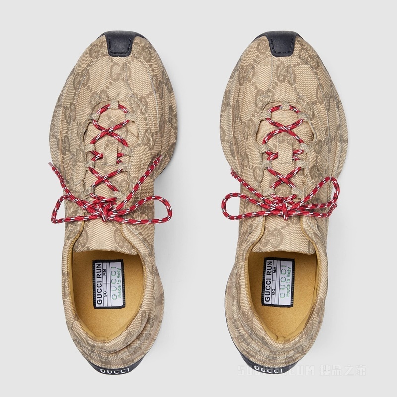 Gucci Run系列男士运动鞋 米色和乌木色皮革