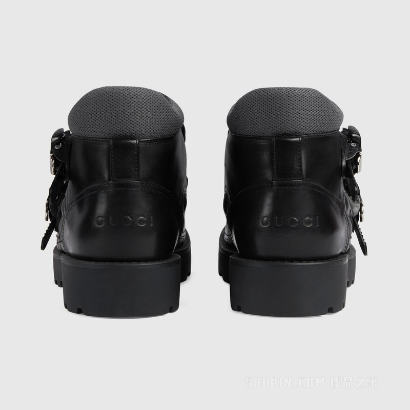 男士搭扣靴 黑色皮革