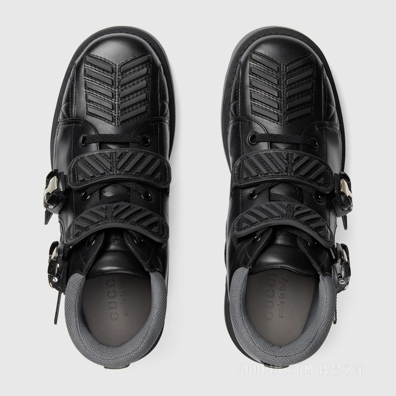 男士搭扣靴 黑色皮革