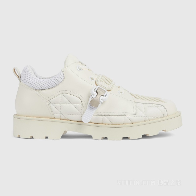 男士搭扣系带鞋 白色皮革