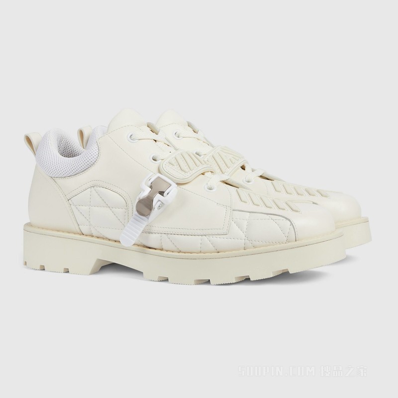 男士搭扣系带鞋 白色皮革