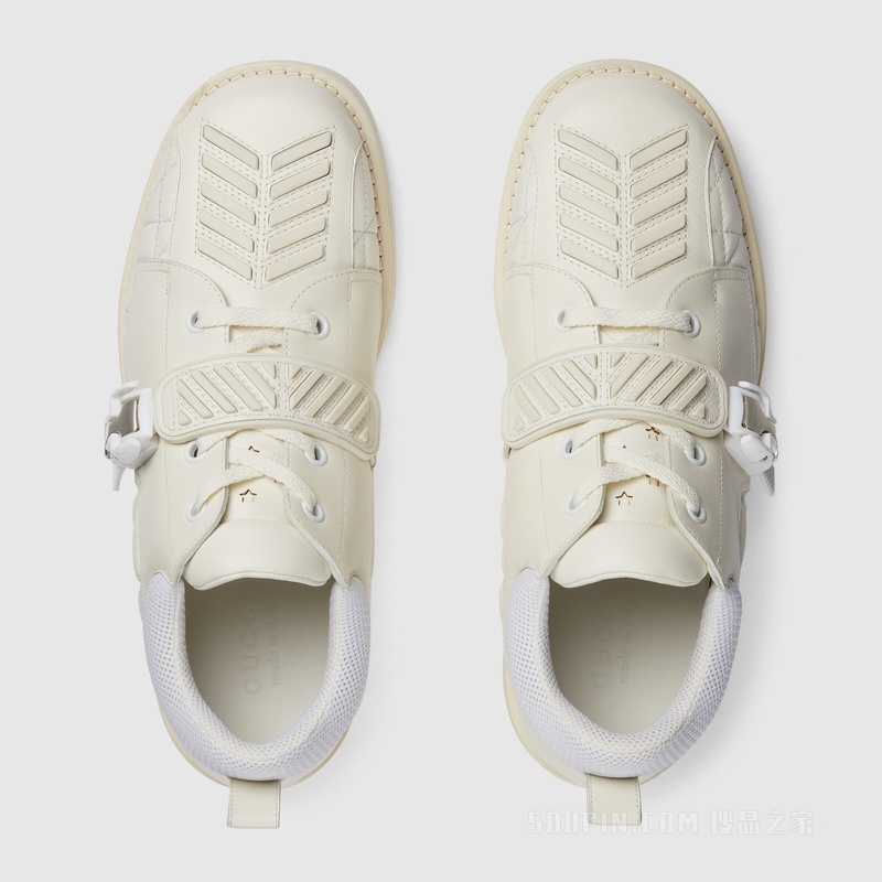 男士搭扣系带鞋 白色皮革