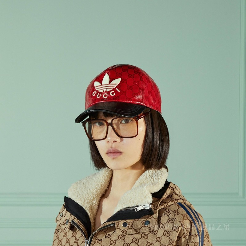 adidas x Gucci联名系列GG帆布棒球帽 红色和黑色