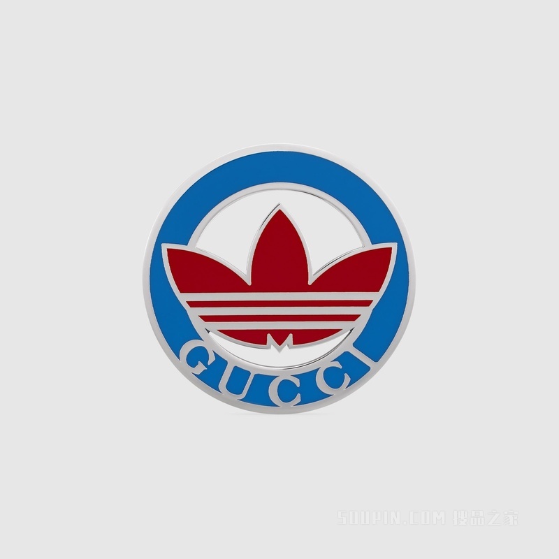 adidas x Gucci联名系列Gucci Trefoil珐琅胸针 钯金色调金属