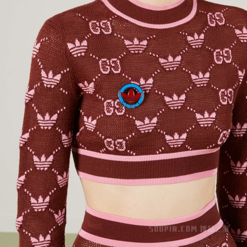 adidas x Gucci联名系列Gucci Trefoil珐琅胸针 钯金色调金属