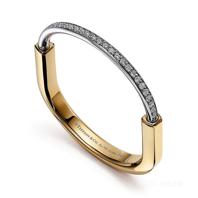 Tiffany Lock 系列 18K 黄金和 18K 白金半铺镶钻石手镯