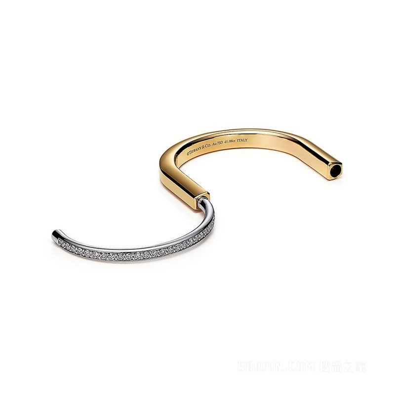 Tiffany Lock 系列 18K 黄金和 18K 白金半铺镶钻石手镯