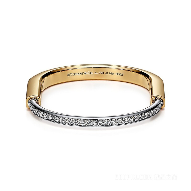 Tiffany Lock 系列 18K 黄金和 18K 白金半铺镶钻石手镯
