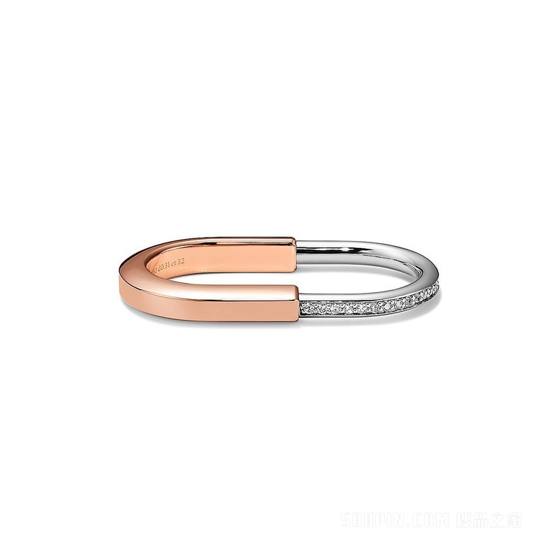 Tiffany Lock 系列 18K 玫瑰金和 18K 白金镶钻双指戒指