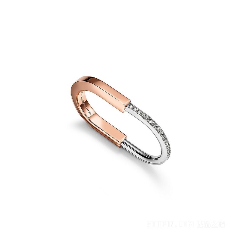 Tiffany Lock 系列 18K 玫瑰金和 18K 白金镶钻双指戒指