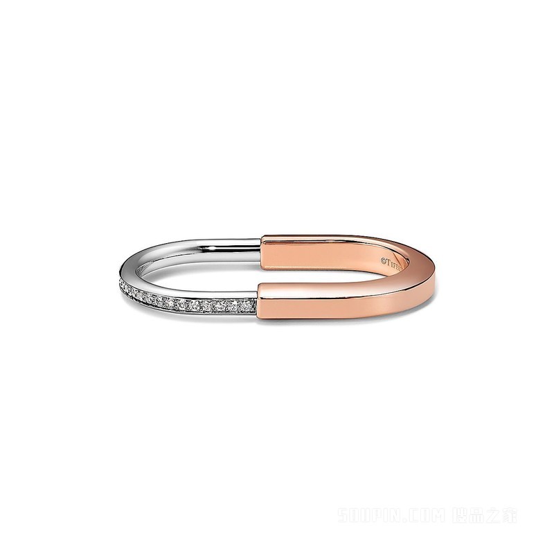 Tiffany Lock 系列 18K 玫瑰金和 18K 白金镶钻双指戒指