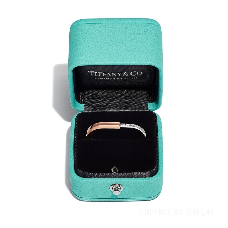 Tiffany Lock 系列 18K 玫瑰金和 18K 白金镶钻双指戒指