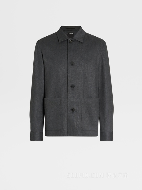黑色桑蚕丝及亚麻混纺工装夹克