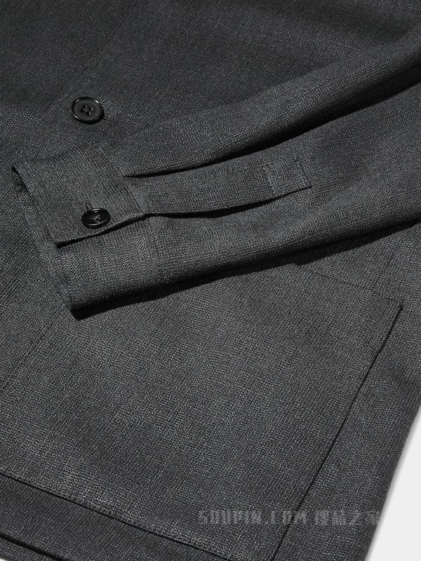 黑色桑蚕丝及亚麻混纺工装夹克