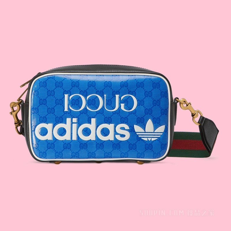 adidas x Gucci联名系列小号肩背包 蓝色水晶帆布