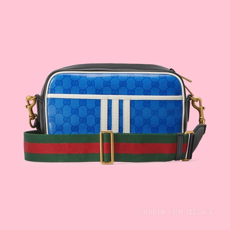 adidas x Gucci联名系列小号肩背包 蓝色水晶帆布