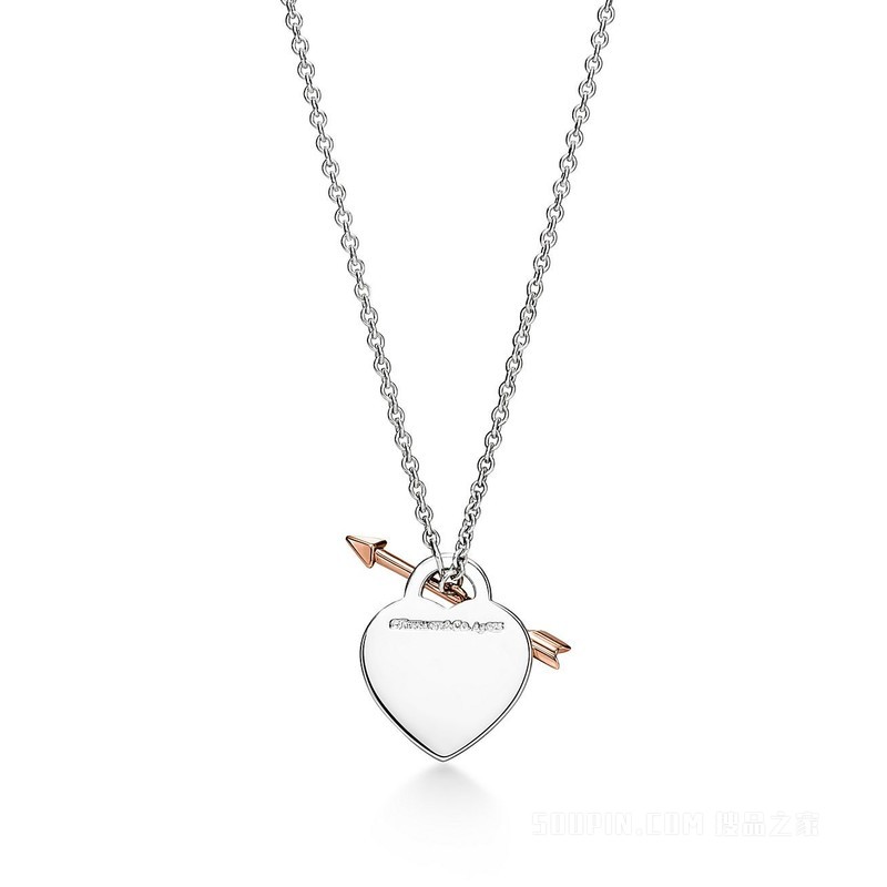 Return to Tiffany™ 系列纯银和 18K 玫瑰金 Lovestruck Heart Tag 项链，中号