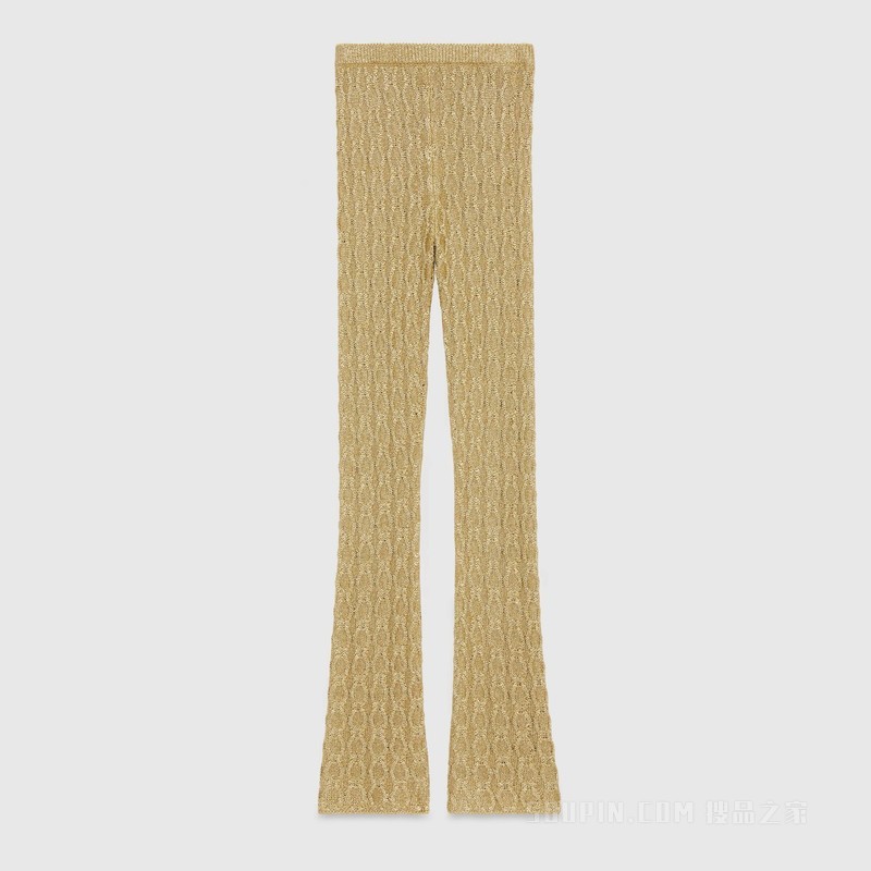 粗线绞花针织人造丝长裤 金色