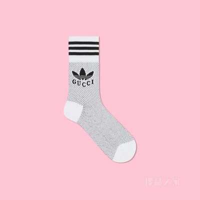 adidas x Gucci联名系列针织中筒袜 象牙白色和黑色