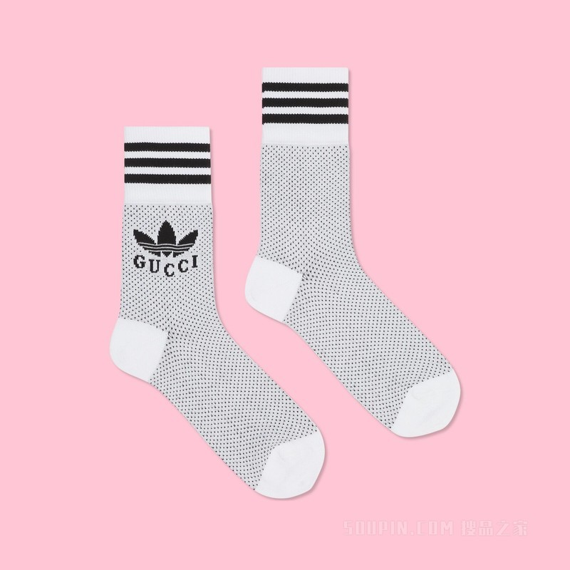 adidas x Gucci联名系列针织中筒袜 象牙白色和黑色