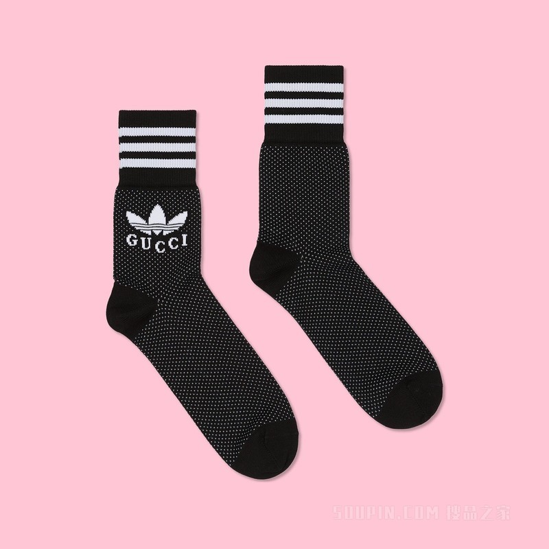 adidas x Gucci联名系列针织中筒袜 黑色和象牙白色