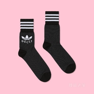 adidas x Gucci联名系列针织中筒袜 黑色和象牙白色
