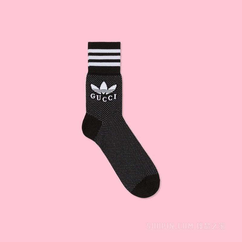 adidas x Gucci联名系列针织中筒袜 黑色和象牙白色