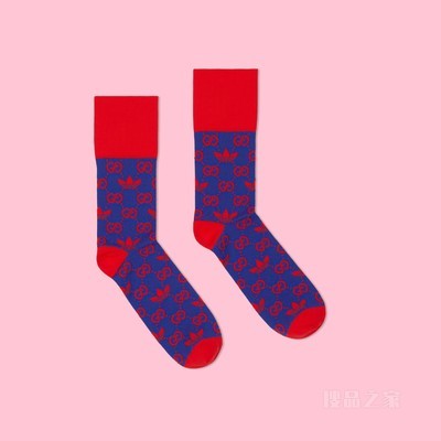 adidas x Gucci联名系列GG Trefoil尼龙针织袜 宝蓝色和红色