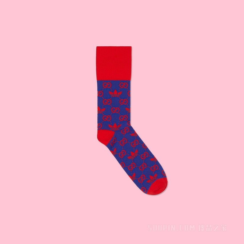 adidas x Gucci联名系列GG Trefoil尼龙针织袜 宝蓝色和红色