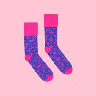 adidas x Gucci联名系列GG Trefoil尼龙针织袜 蓝色和粉色