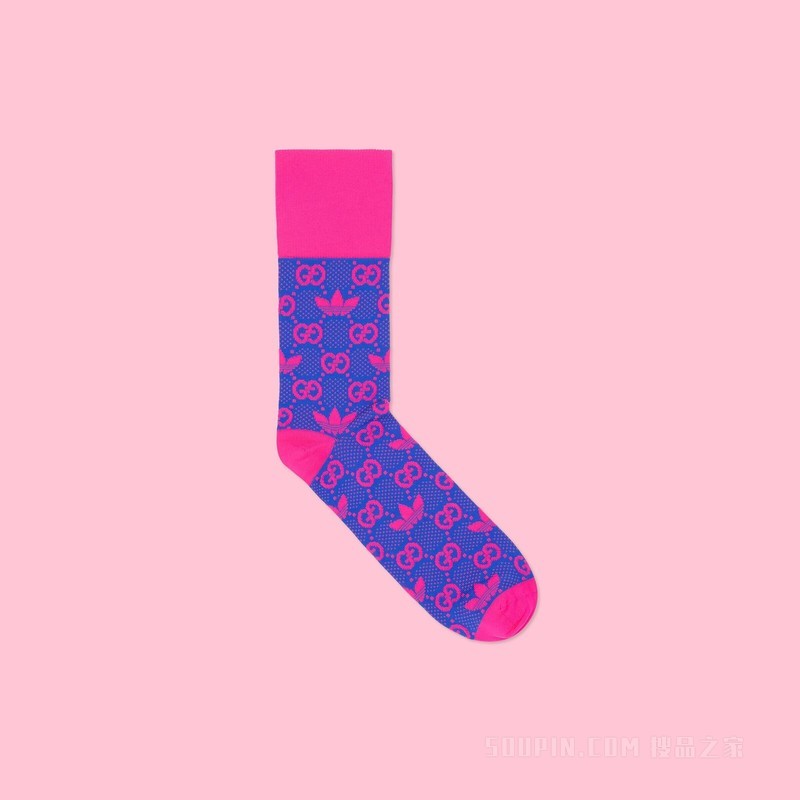 adidas x Gucci联名系列GG Trefoil尼龙针织袜 蓝色和粉色