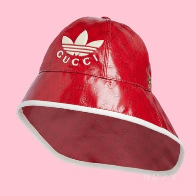 adidas x Gucci联名系列宽边钟形帽 红色和白色