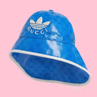adidas x Gucci联名系列宽边钟形帽 蓝色和白色