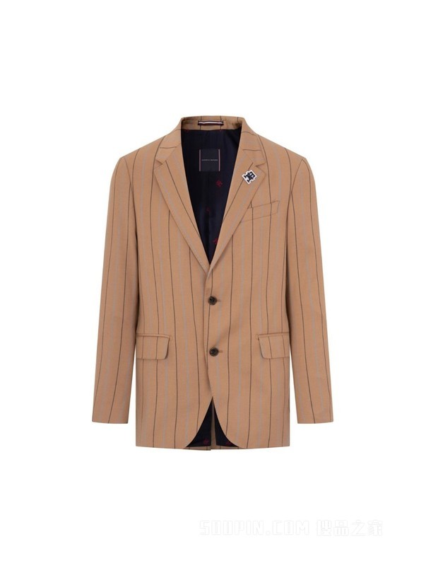 23新款早春男装羊毛混纺简约LOGO条纹修身西装外套00415