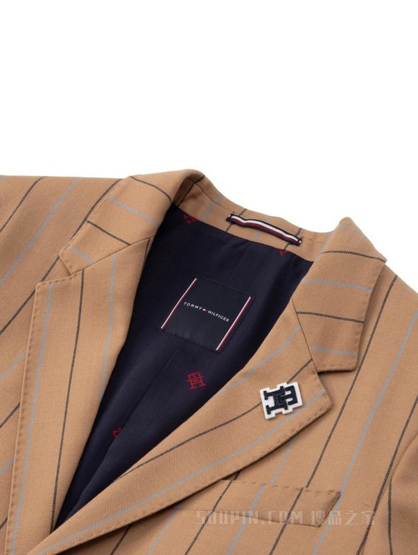 23新款早春男装羊毛混纺简约LOGO条纹修身西装外套00415