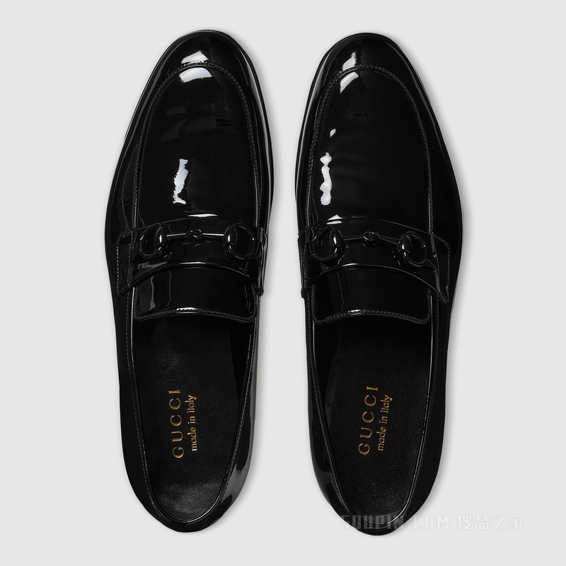 男士互扣式双G乐福鞋 黑色漆皮