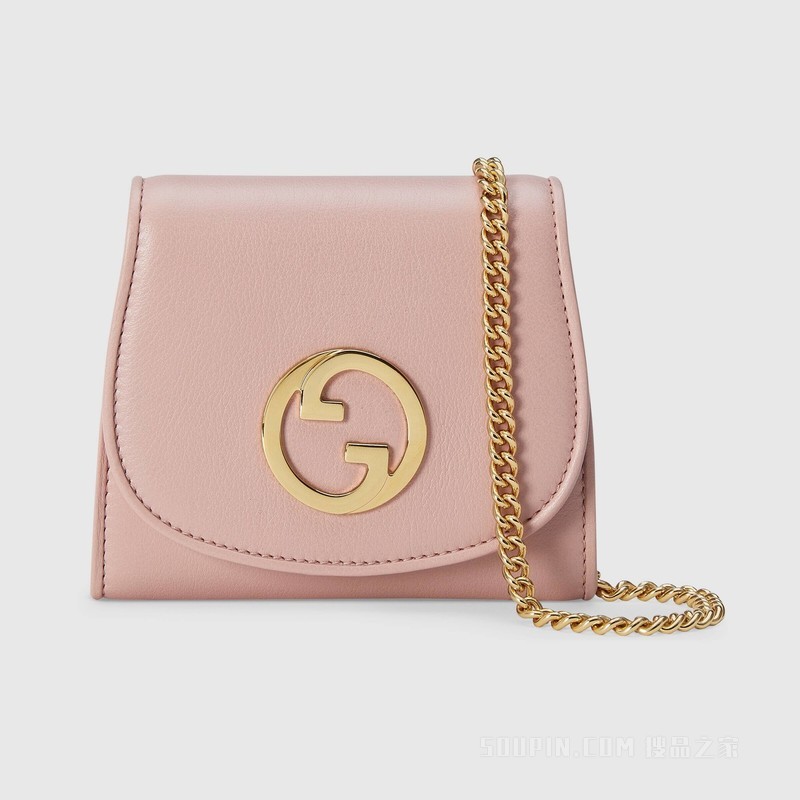 Gucci Blondie系列中号链条钱包 浅粉色皮革