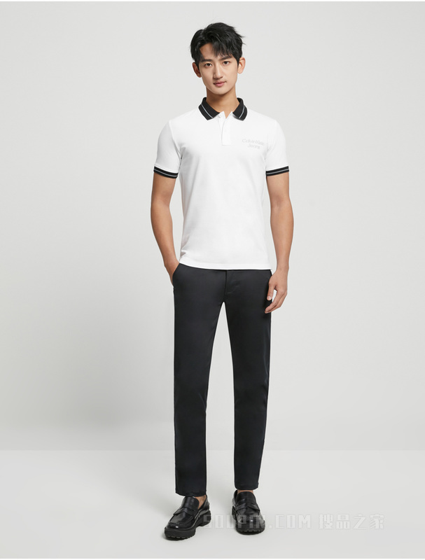 Calvin Klein 23春季新款男士时尚撞色LOGO修身翻领短袖POLO衫J323249