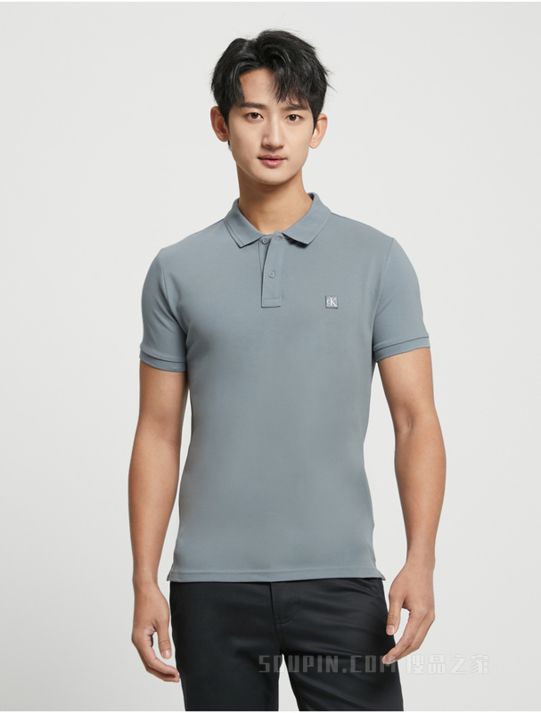 Calvin Klein 23春季男士商务休闲刺绣方标翻领修身短袖POLO衫J324246