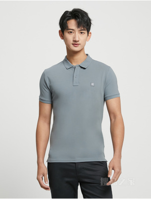 Calvin Klein 23春季男士商务休闲刺绣方标翻领修身短袖POLO衫J324246