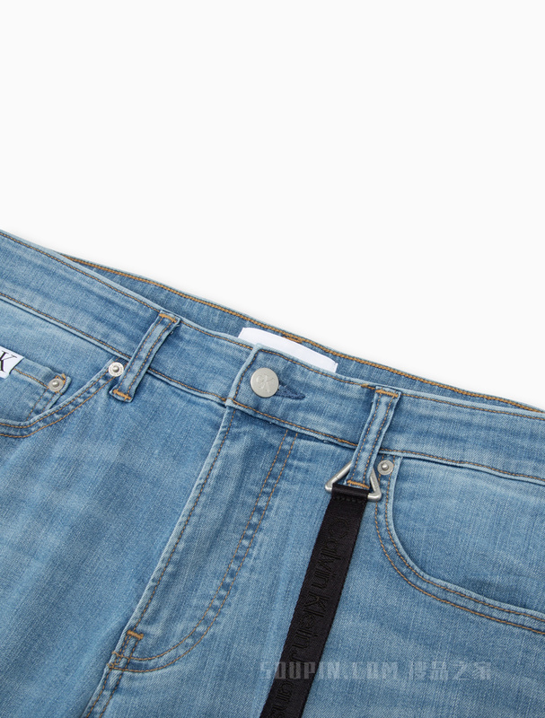 Calvin Klein 23春季新款男士LOGO吊袢合体猫须弹力水洗牛仔裤J323268