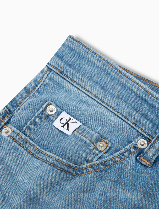 Calvin Klein 23春季新款男士LOGO吊袢合体猫须弹力水洗牛仔裤J323268