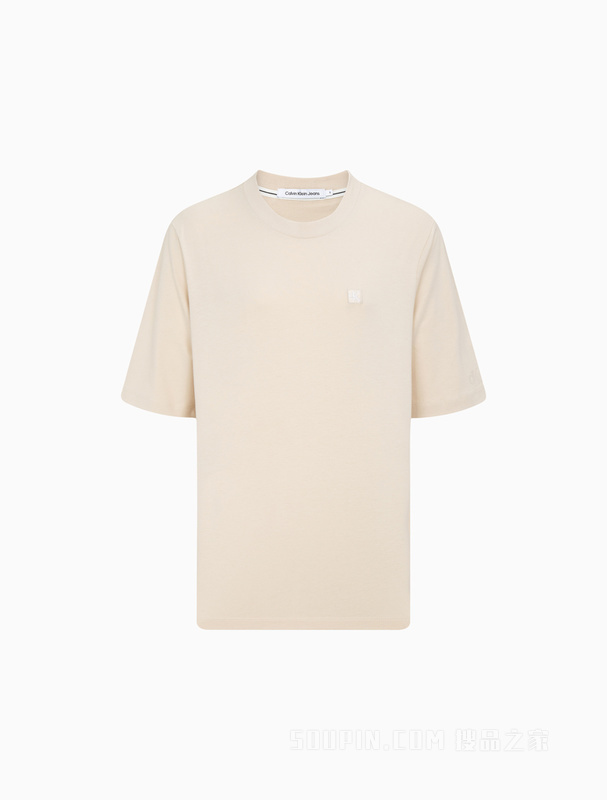 Calvin Klein 23春季新款女士休闲简约刺绣方标纯棉圆领短袖T恤J218869