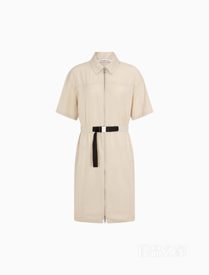 Calvin Klein 23春季新款女士时尚LOGO织带收腰拉链翻领连衣裙J221119