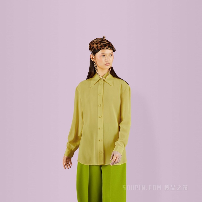 双绉真丝衬衫 绿色